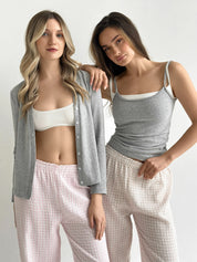 Muslin Pants Mono beige check on milky 2-ply