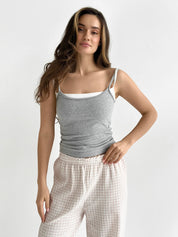 Muslin Pants Mono beige check on milky 2-ply