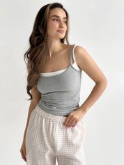 Muslin Pants Mono beige check on milky 2-ply