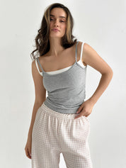 Muslin Pants Mono beige check on milky 2-ply