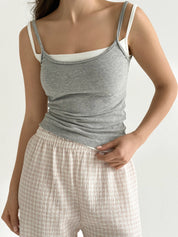 Muslin Pants Mono beige check on milky 2-ply