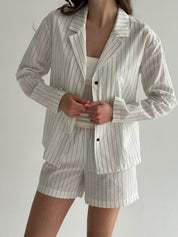 Suit striped thin cotton Shirt and Shorts milk/black