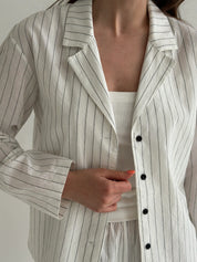 Suit striped thin cotton Shirt and Shorts milk/black