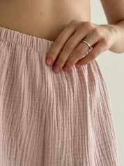 Muslin set 2-layer short-sleeved shirt and shorts powder
