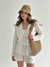 Suit striped thin cotton Shirt and Shorts milk/black