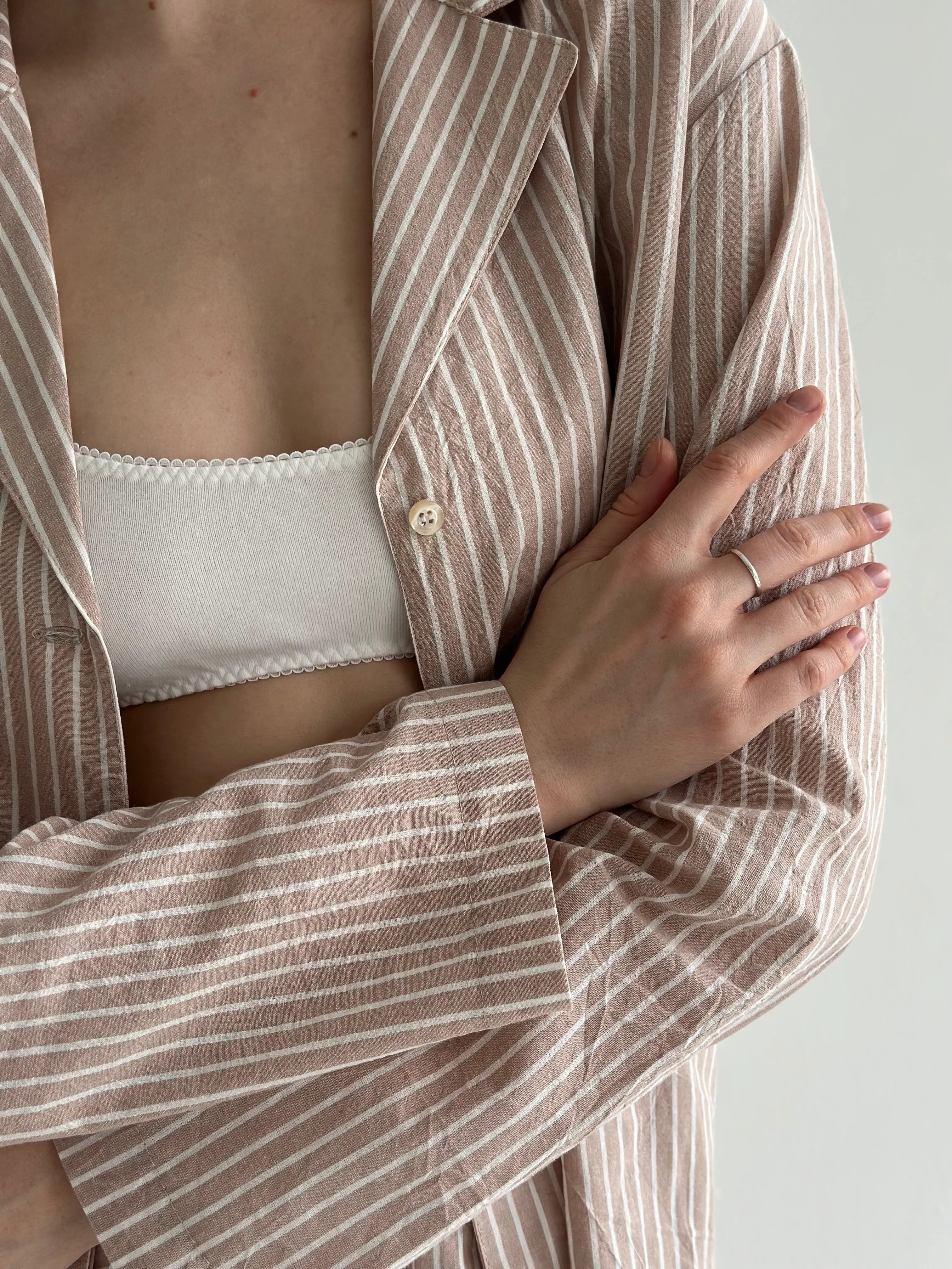 Striped cotton suit Shirt and shorts beige/milk