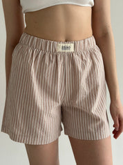 Striped cotton suit Shirt and shorts beige/milk