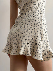 Ribbed sleep dress in milky blue with a little flower