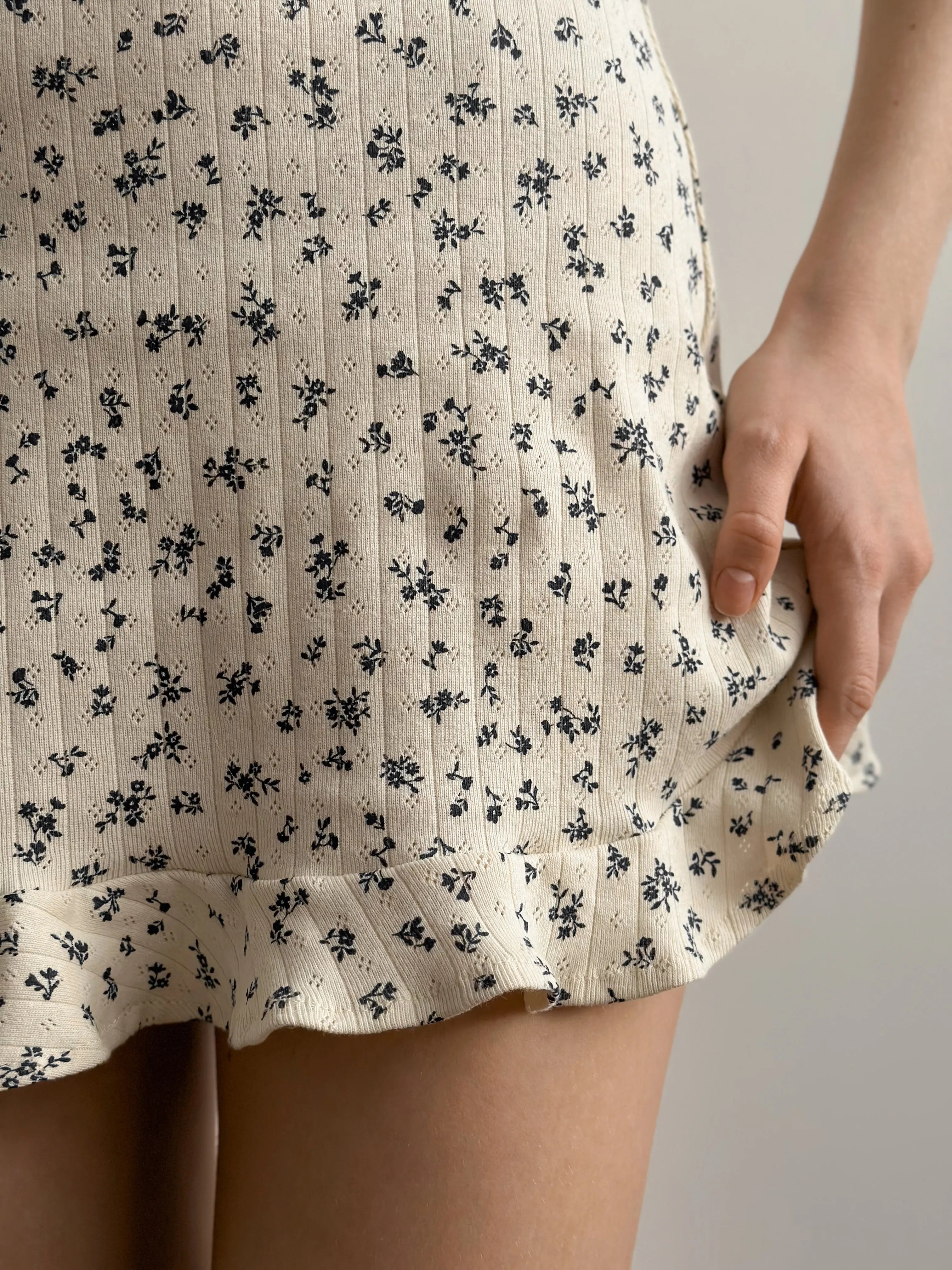 Ribbed sleep dress in milky blue with a little flower