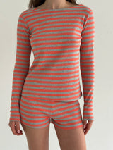 Striped knitwear Long sleeve suit and mini shorts grey/orange