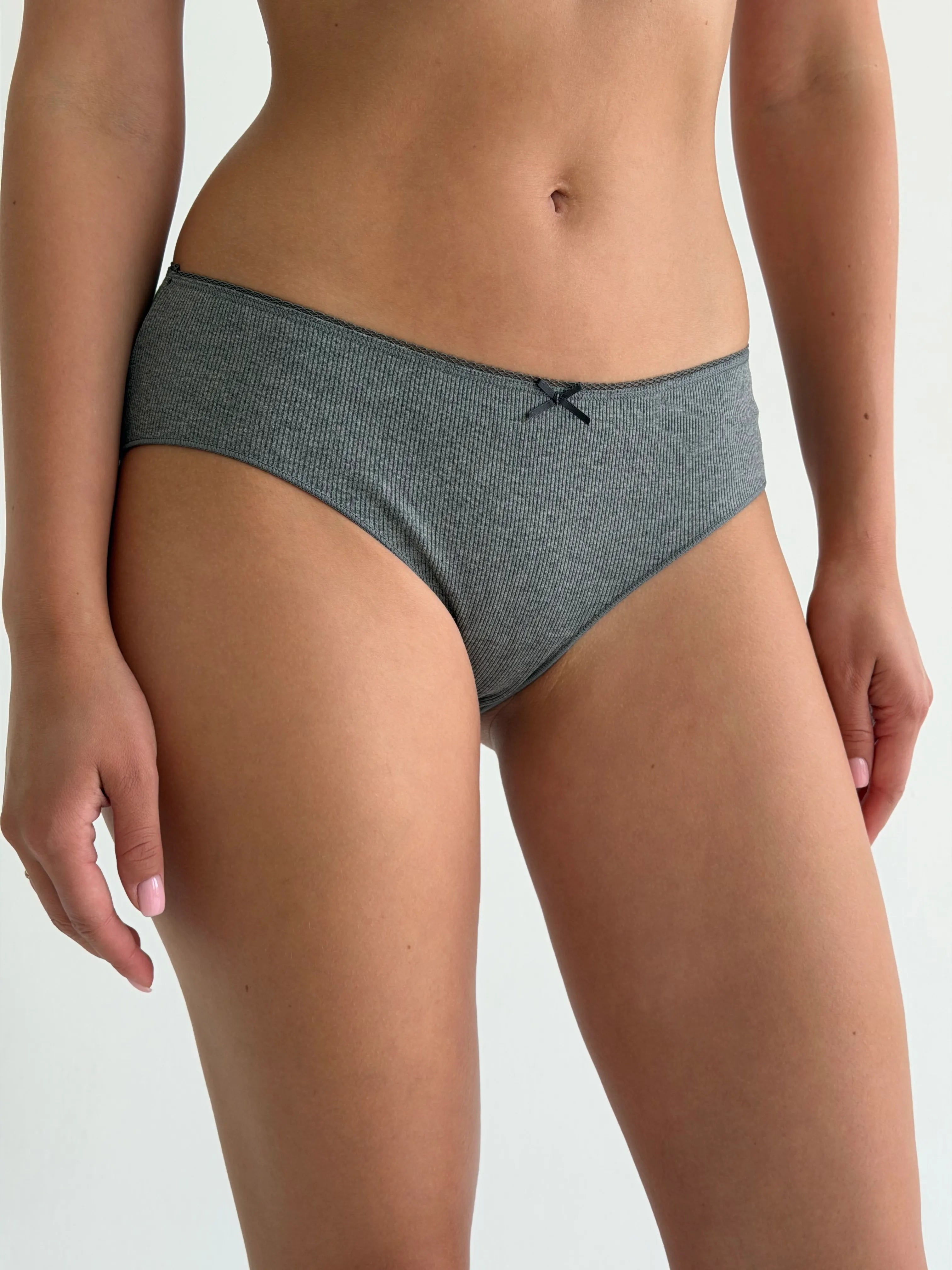 Underwear panties slips cotton ribbed gray