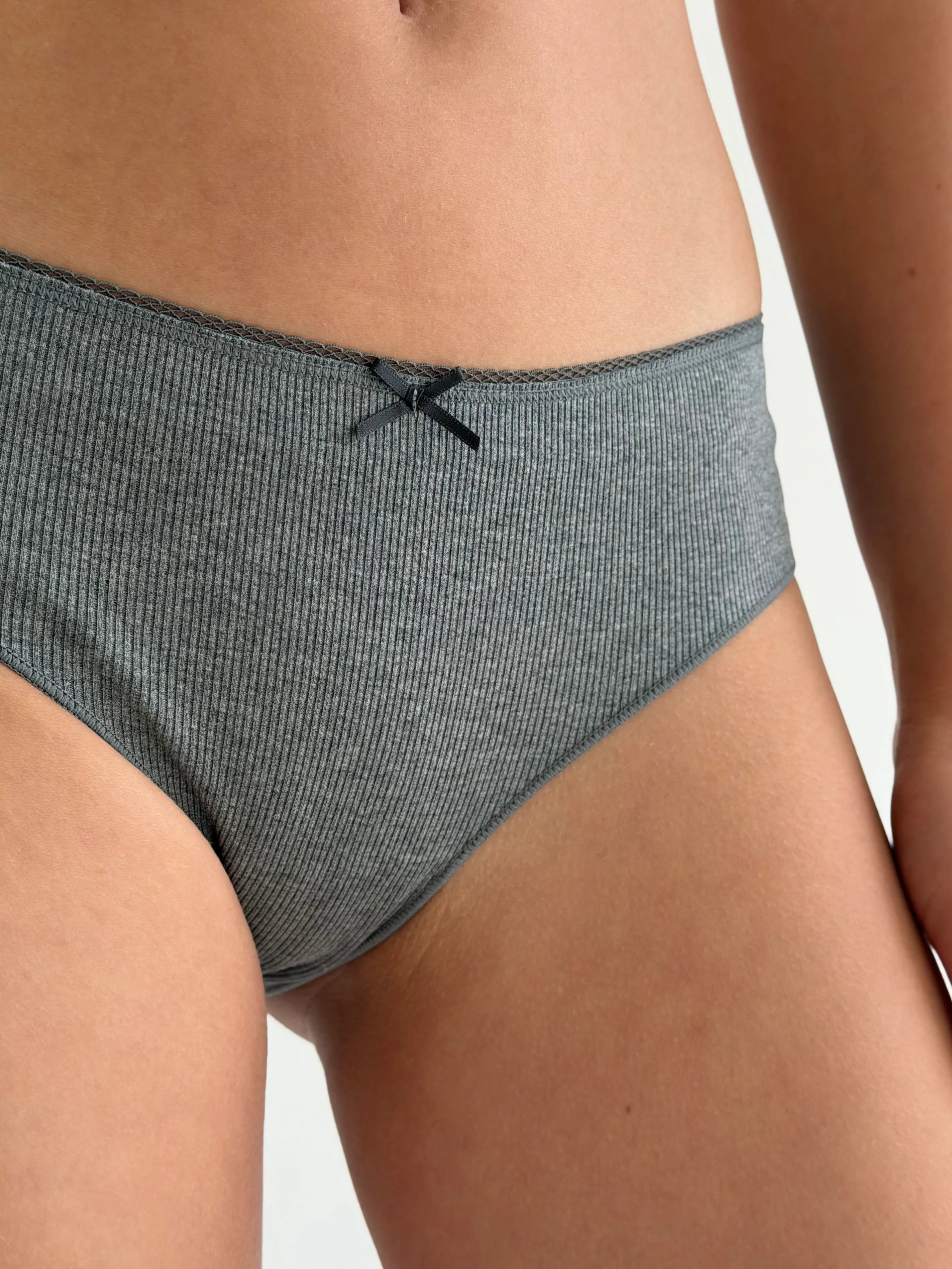 Underwear panties slips cotton ribbed gray