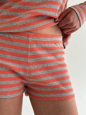 Striped knitwear Long sleeve suit and mini shorts grey/orange