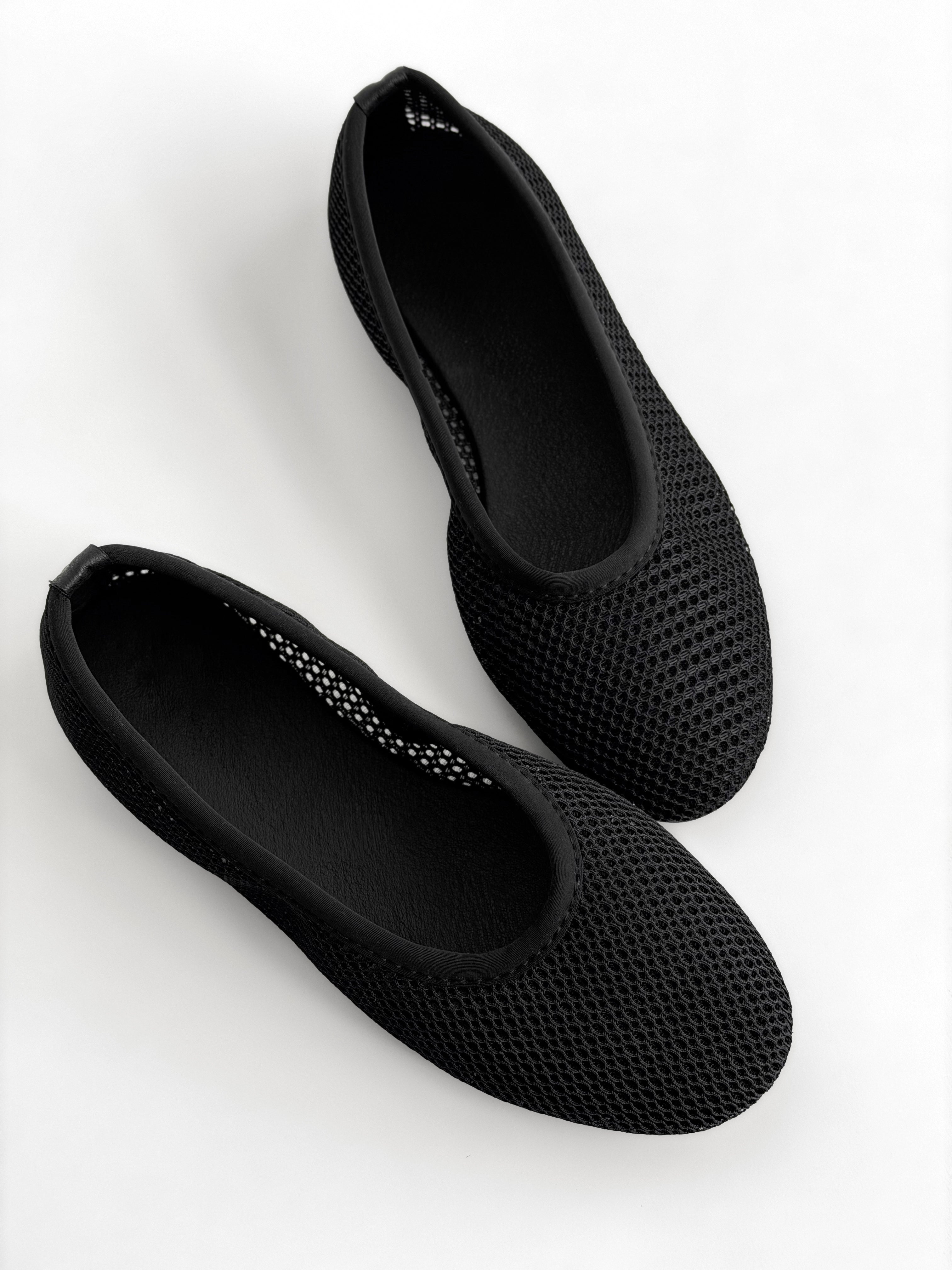 Women's ballet flats, mesh, black with PVC diving trim