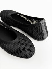 Women's ballet flats, mesh, black with PVC diving trim