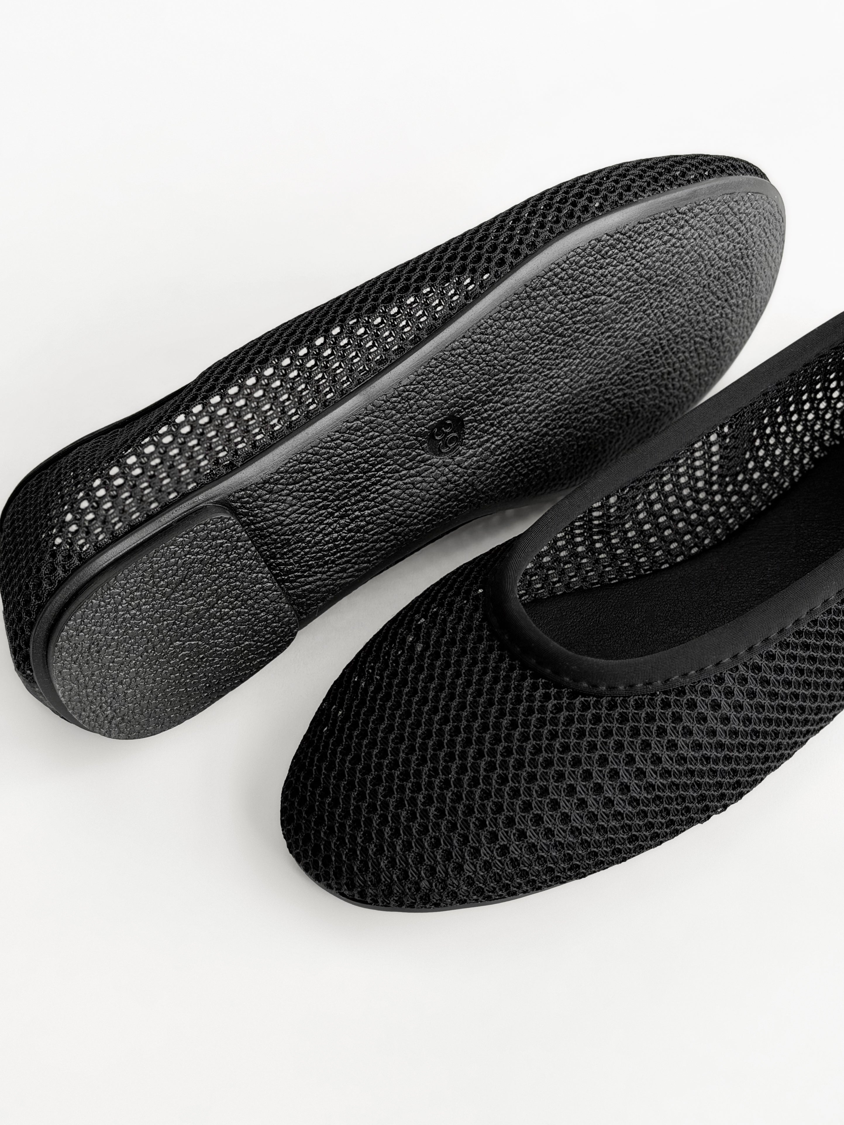 Women's ballet flats, mesh, black with PVC diving trim