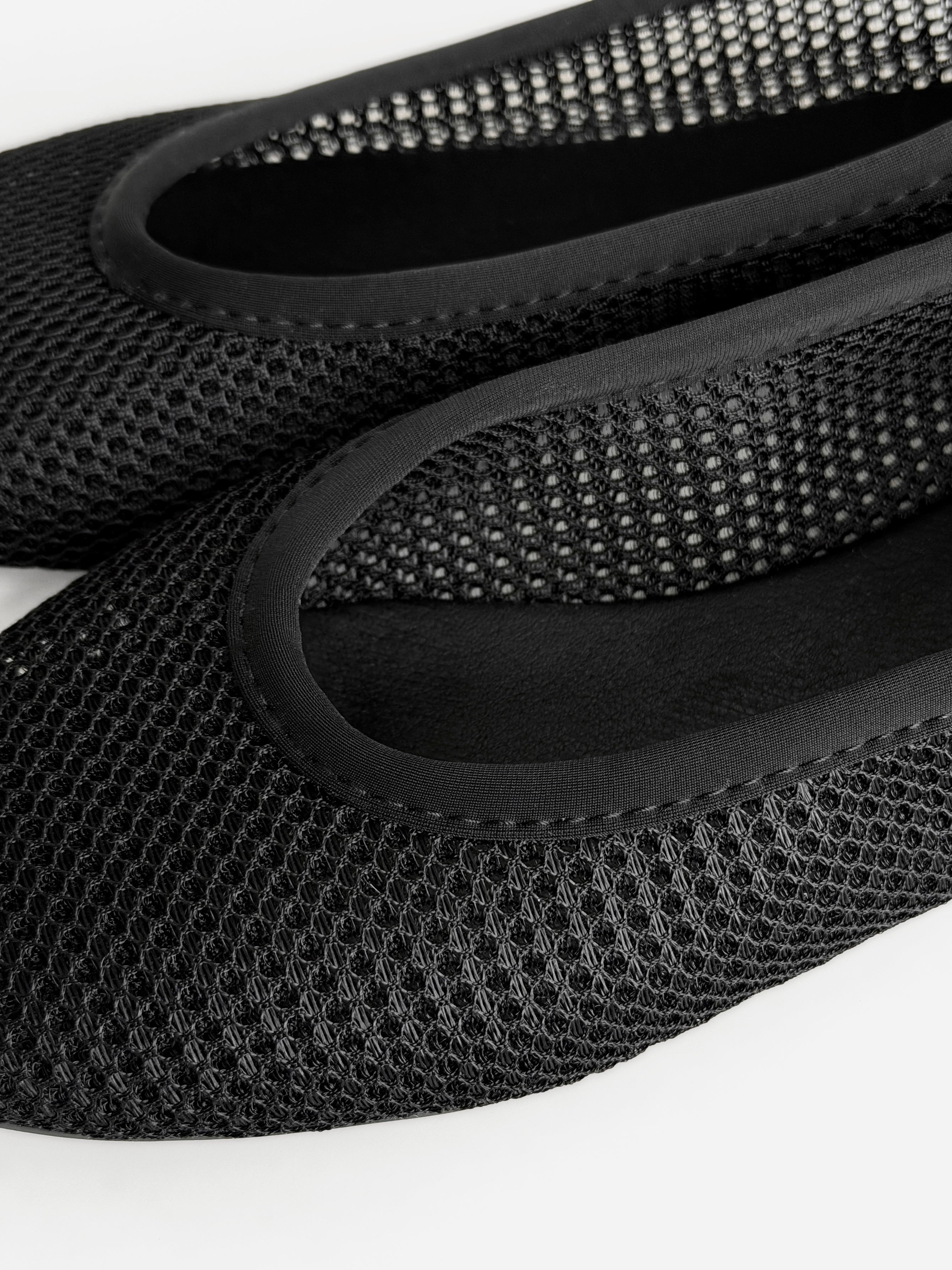 Women's ballet flats, mesh, black with PVC diving trim