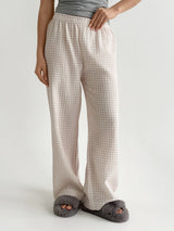 Muslin Pants Mono beige check on milky 2-ply