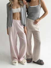 Muslin Pants Mono beige check on milky 2-ply