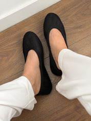 Women's ballet flats, mesh, black with PVC diving trim