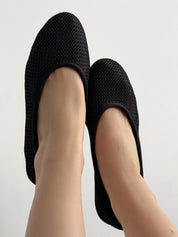 Women's ballet flats, mesh, black with PVC diving trim