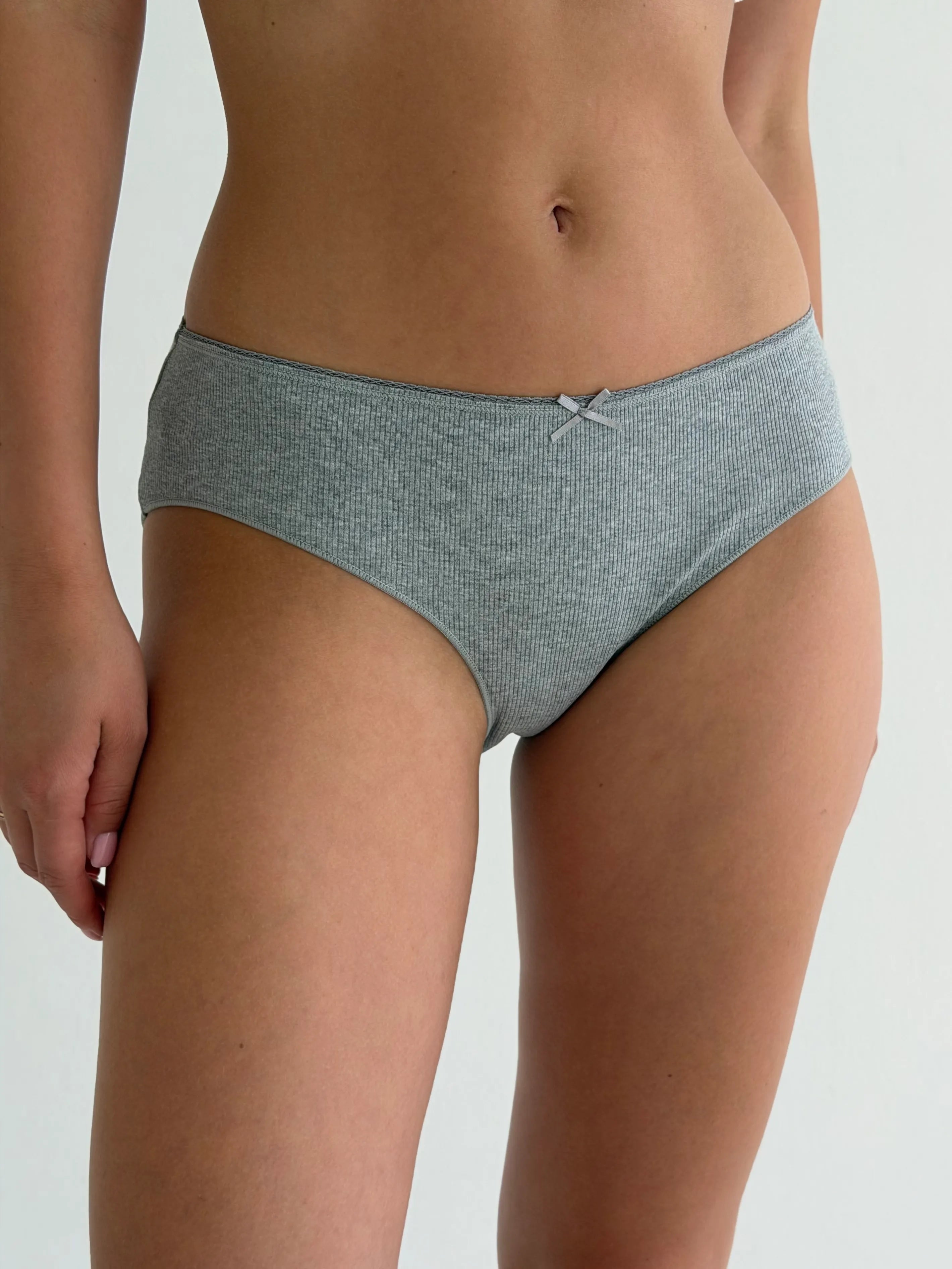 Underwear panties slips cotton ribbed light gray