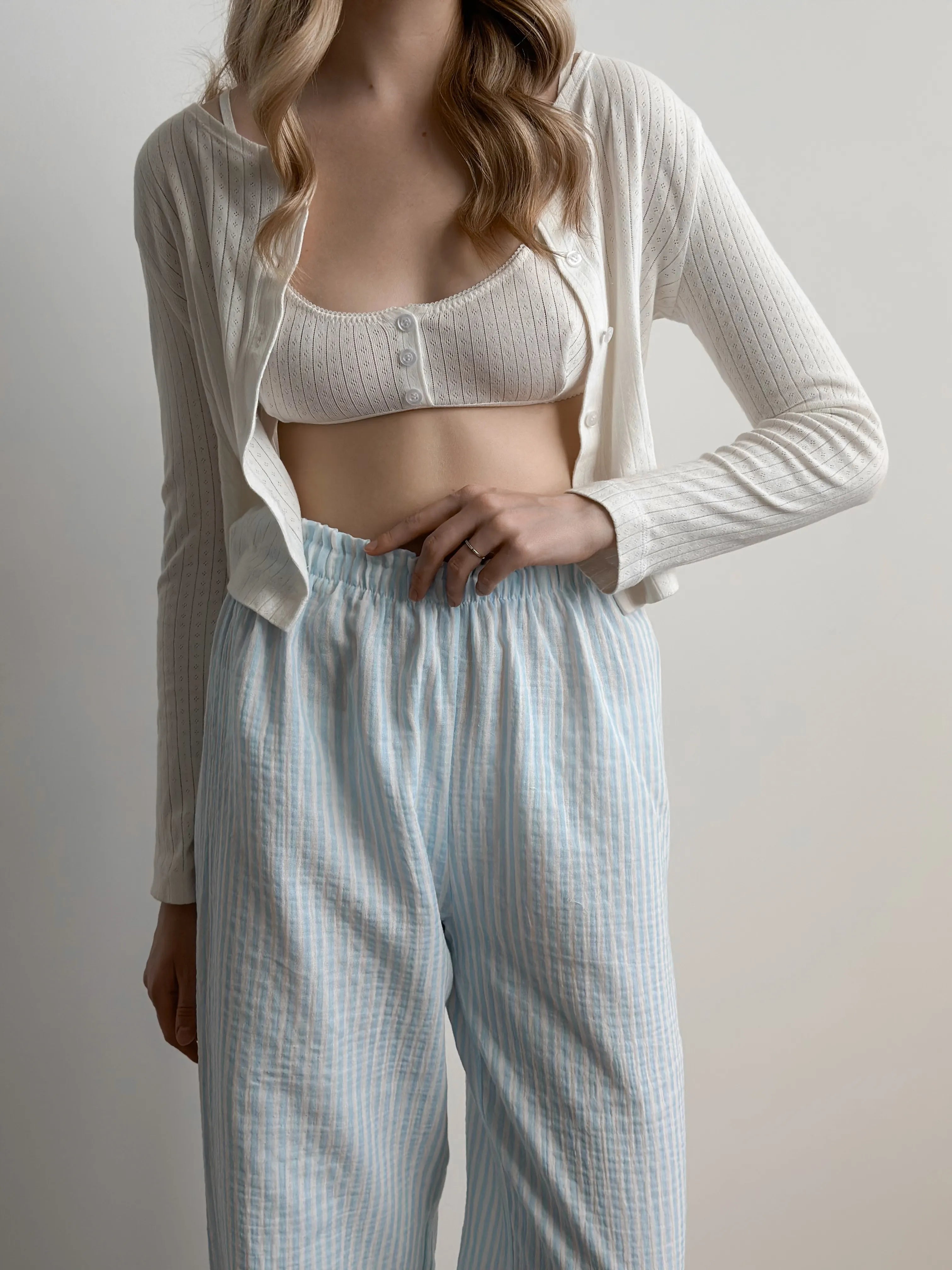 Mono muslin striped pants blue