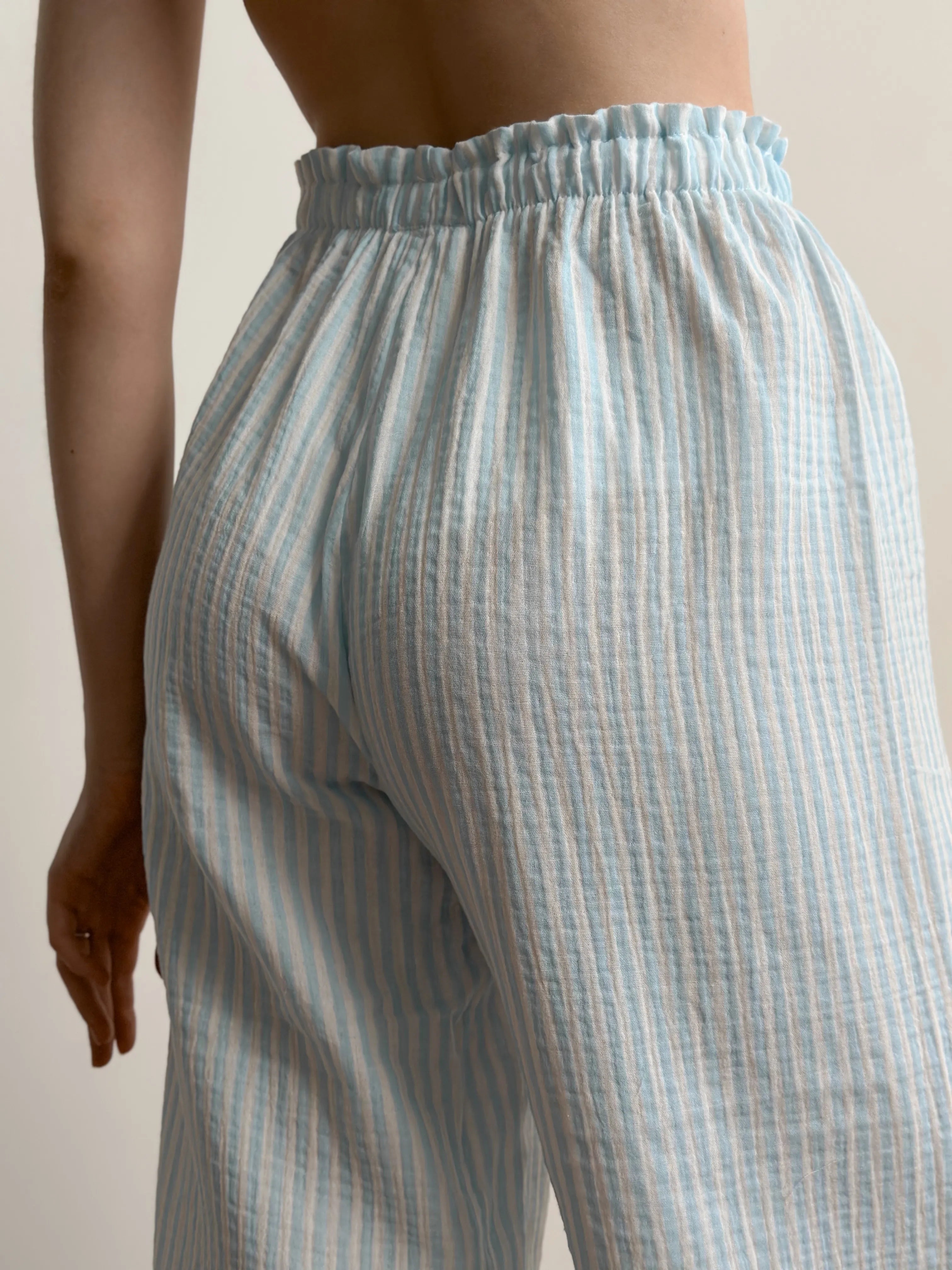 Mono muslin striped pants blue