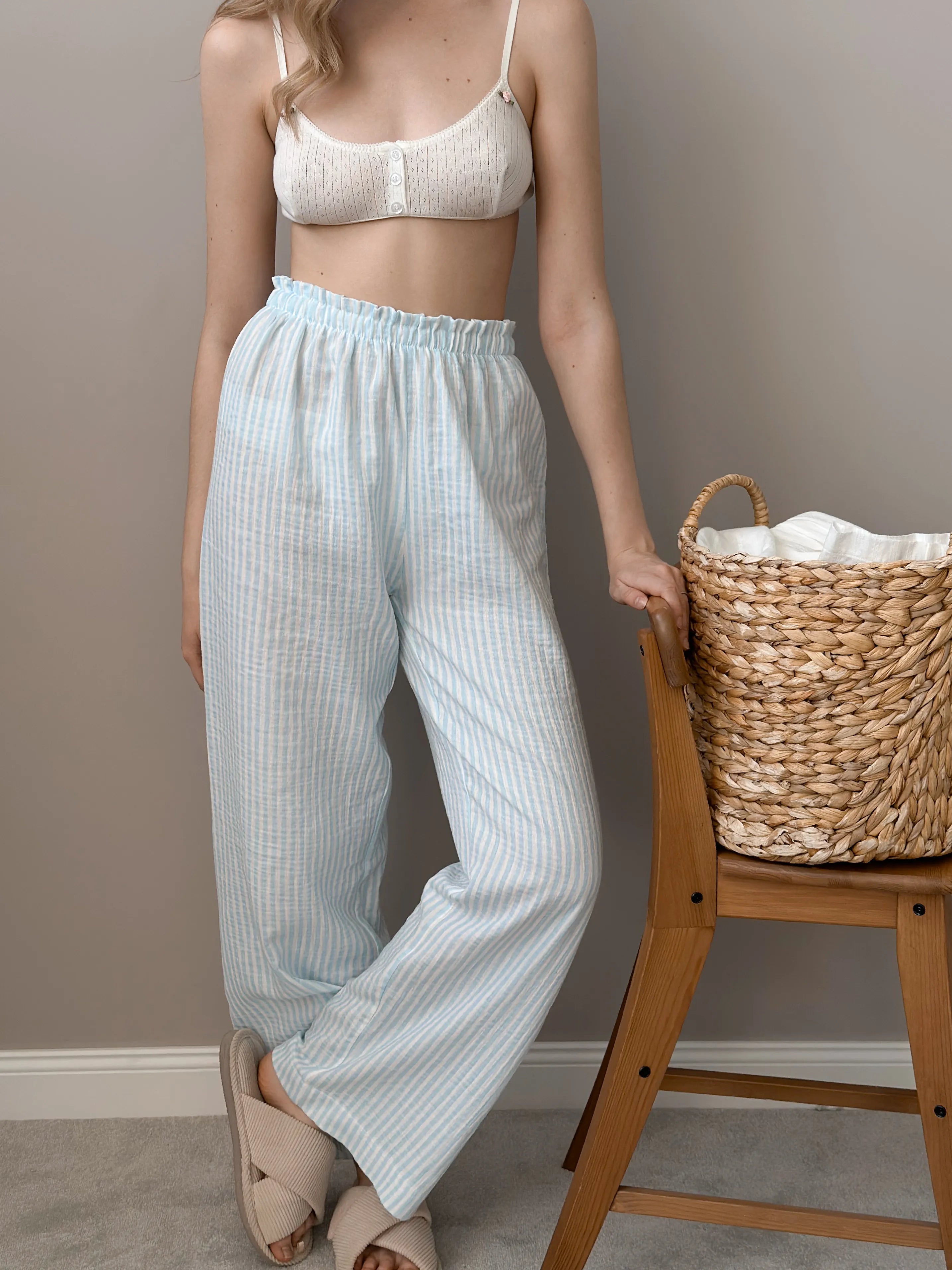 Mono muslin striped pants blue