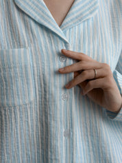 Blue striped muslin shirt and pants suit
