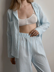 Blue striped muslin shirt and pants suit