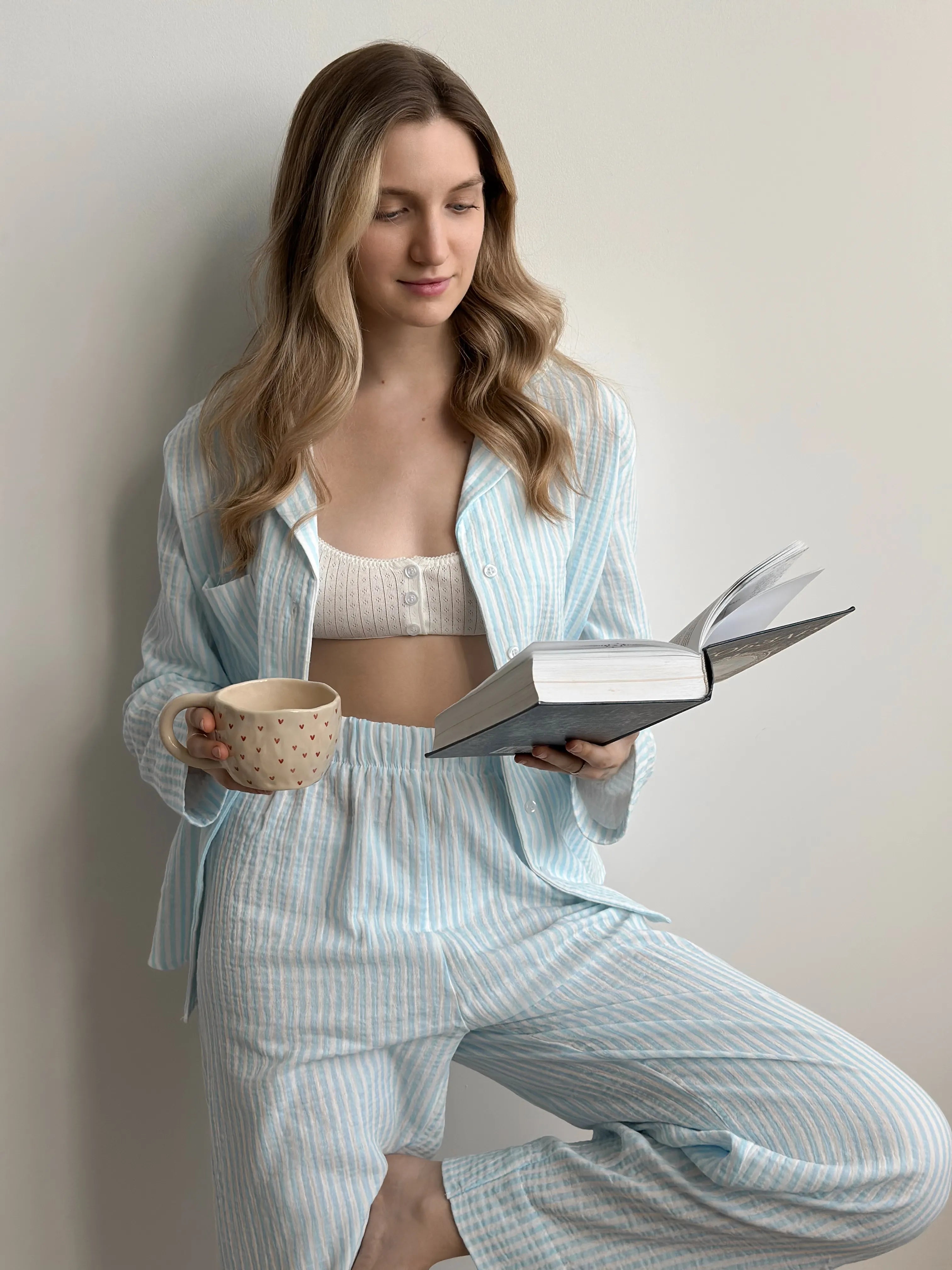 Blue striped muslin shirt and pants suit
