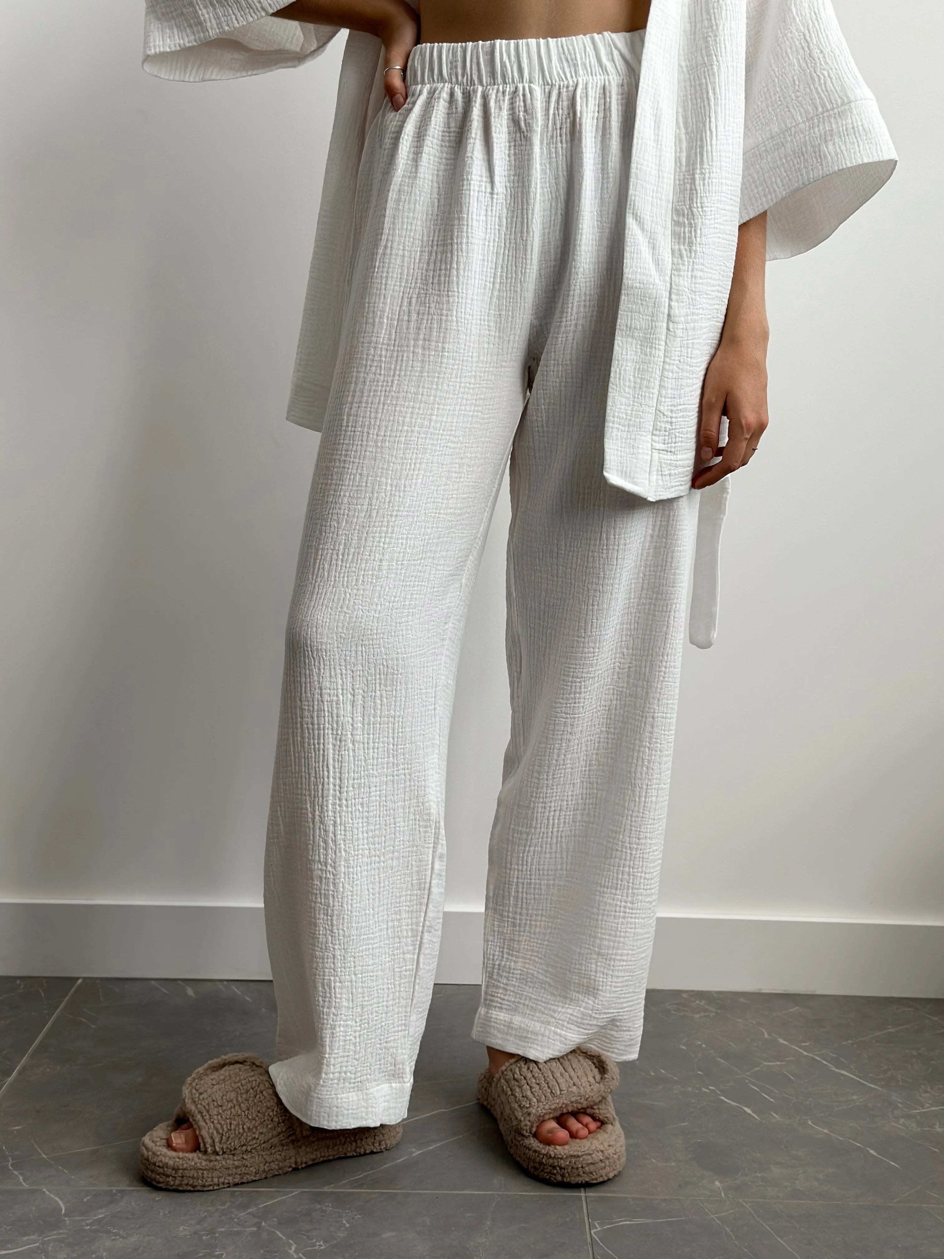 Muslin set 2-layer kimono+pants white