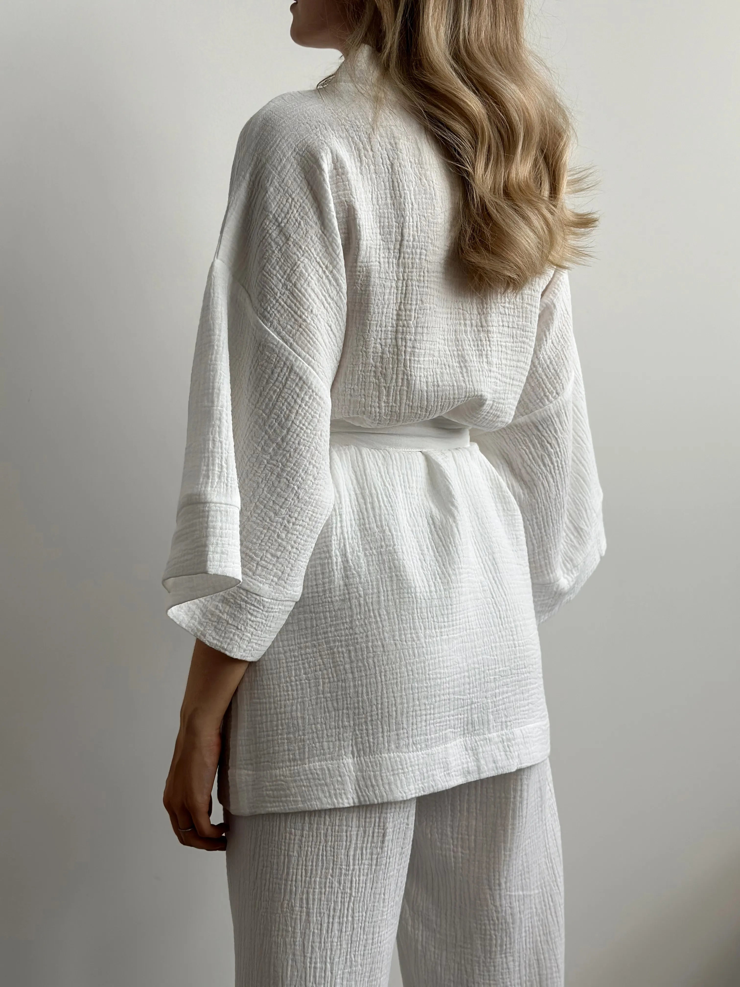 Muslin set 2-layer kimono+pants white