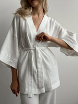 Muslin set 2-layer kimono+pants white