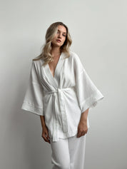 Muslin set 2-layer kimono+pants white