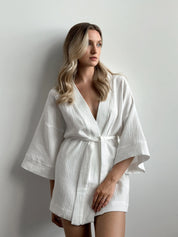 Muslin set 2-layer kimono+shorts white