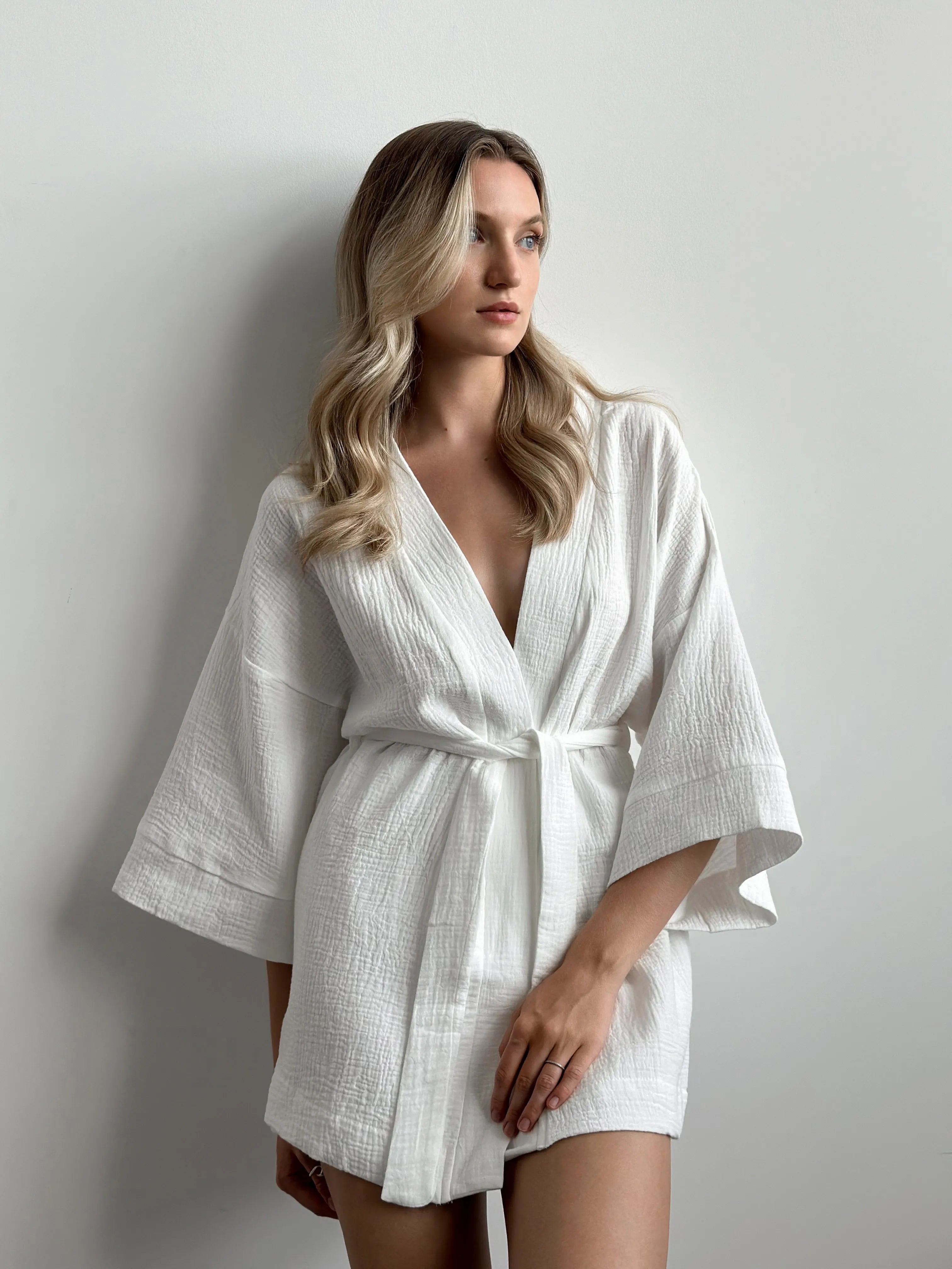 Muslin set 2-layer kimono+shorts white