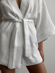 Muslin set 2-layer kimono+shorts white
