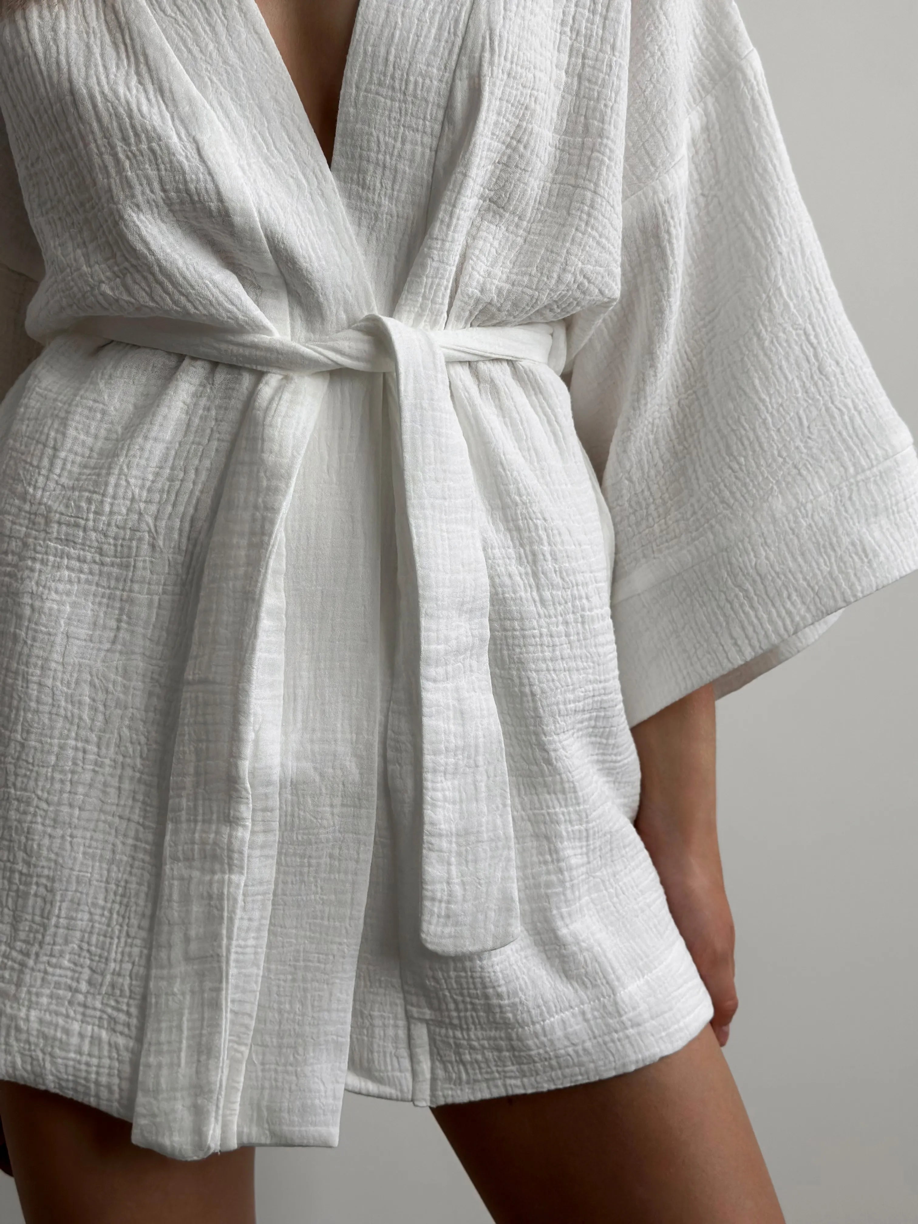 Muslin set 2-layer kimono+shorts white