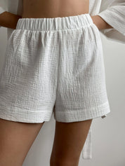 Muslin set 2-layer kimono+shorts white