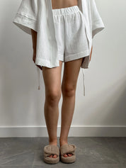 Muslin set 2-layer kimono+shorts white