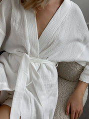 Muslin set 2-layer kimono+shorts white