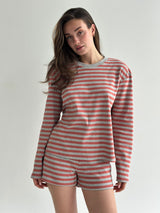 Striped knitwear Oversized long-sleeved suit and shorts gray/terracotta