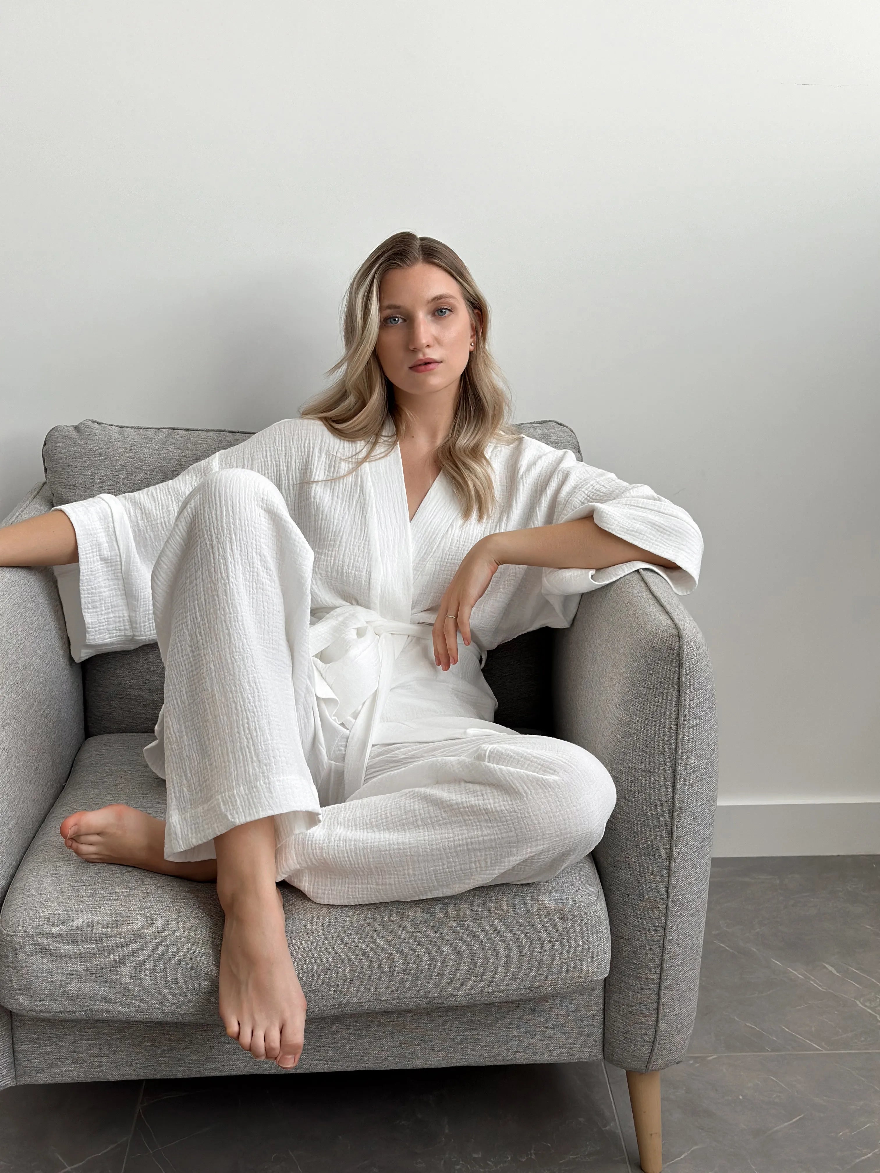 Muslin set 2-layer kimono+pants white