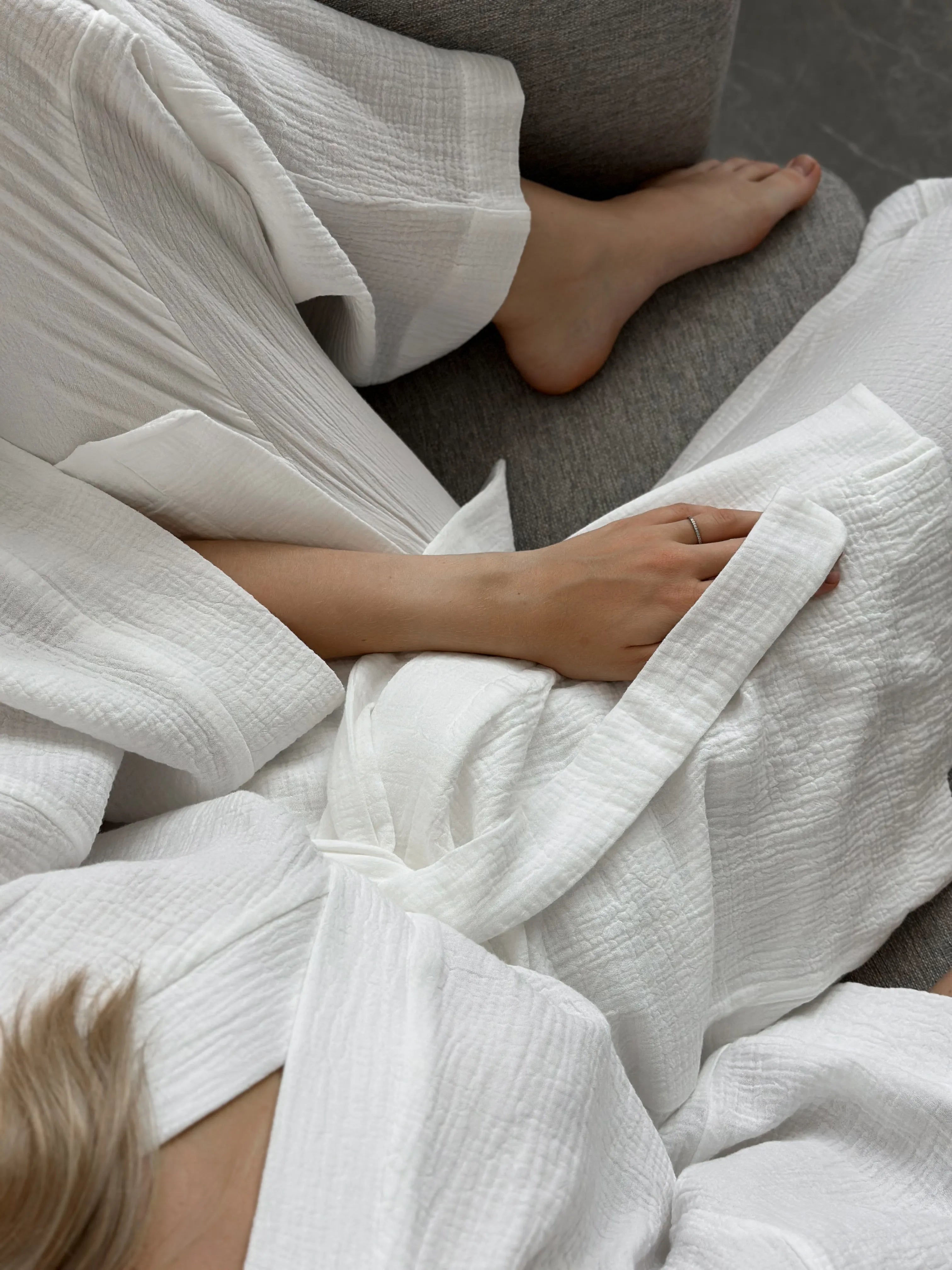 Muslin set 2-layer kimono+pants white