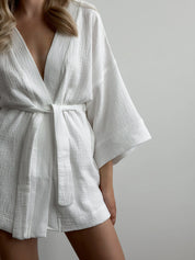 Muslin set 2-layer kimono+shorts white