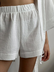 Muslin set 2-layer kimono+shorts white