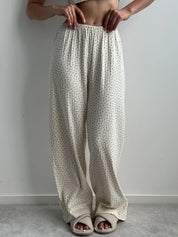 Ribbed wide pants blue flower
