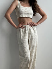Ribbed wide pants blue flower